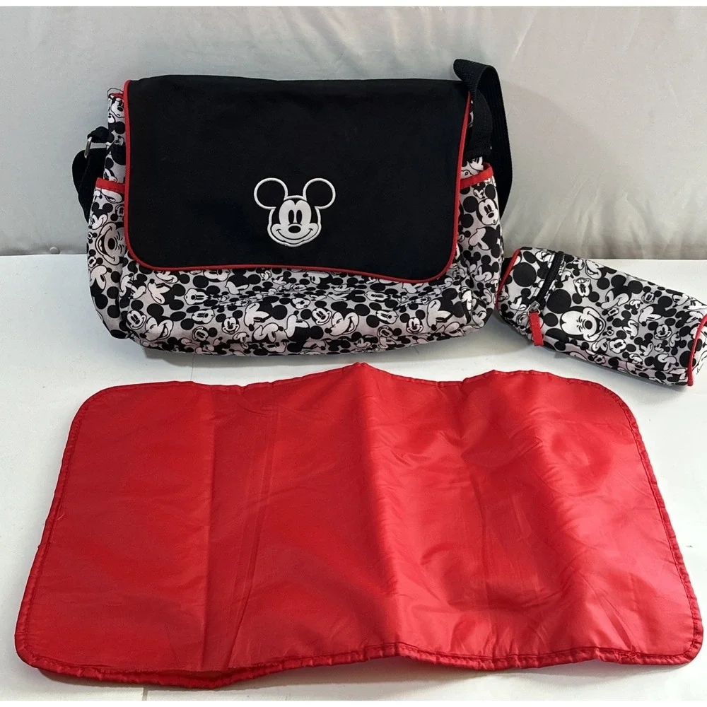 Disney Diaper Travel Bag 3 Piece Set. Adjustable Strap. Insulated Bottle Holder